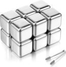 24 Pcs Stainless Steel Ice Cubes with Ice Tongs Whiskey Cubes Metal Whiskey Rocks Tool Reusable Ice Stones Rocks for Drinks Chilling Whiskey Vodka Liqueurs Wine Not Solid