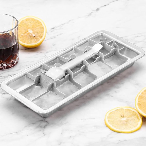 Stainless Steel Ice Cube Tray with Handle – 18-Compartment Metal Ice Tray, Durable & Dishwasher Safe, Removable Ice Mold for Bar, Kitchen, Cocktails & Home Use (11.1" x 4.7" x 1.1")