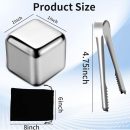 18Pcs Metal Ice Cube,Reusable Whiskey Stones,Stainless Steel Ice Cubes,Refreezable Chilling Ice Cubes,Metal Chilling Rocks with Tongs and Drawstring Bag for Whiskey Vodka Juice Milk Soda