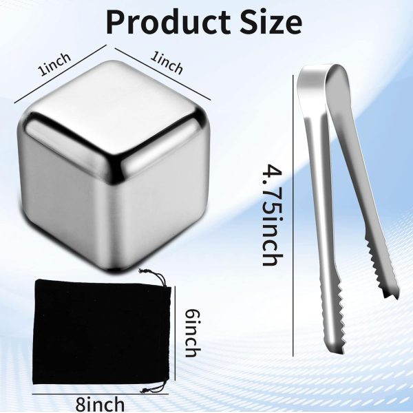 18Pcs Metal Ice Cube,Reusable Whiskey Stones,Stainless Steel Ice Cubes,Refreezable Chilling Ice Cubes,Metal Chilling Rocks with Tongs and Drawstring Bag for Whiskey Vodka Juice Milk Soda - Image 2