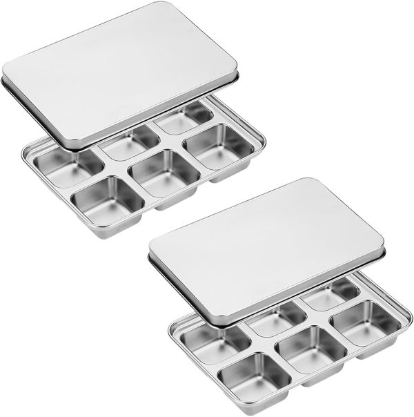 2 Pack Stainless Steel Ice Cube Trays, with Lid, Easy Release Metal Mold for Freezer, Ideal for Making Ice Cubes for Cocktails and Drinks