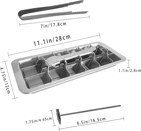 Stainless Steel Ice Cube Trays for Freezer, Metal Ice Tray with Lever, Vintage Inspired Icecube Tray, Retro Metalice Handle Made Icecubetray, Heavy Duty Metallic Icetray for Kitchen & Bar - Image 2