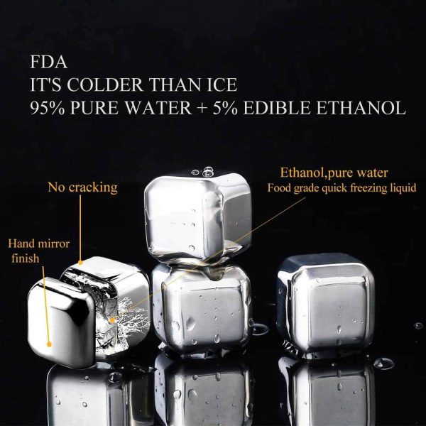 Whiskey Stones 8 Pack, Metal Reusable Ice Cubes, Stainless Steel Ice Cubes, Suitable for Whiskey, Vodka, Liqueurs, Wine, Beverage Juice or Soda - Image 2