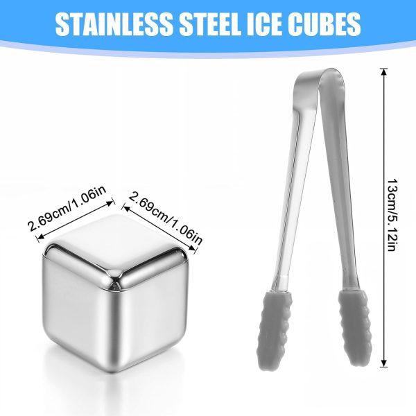 24 Pcs Stainless Steel Ice Cubes with Ice Tongs Whiskey Cubes Metal Whiskey Rocks Tool Reusable Ice Stones Rocks for Drinks Chilling Whiskey Vodka Liqueurs Wine Not Solid - Image 2