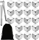 18Pcs Metal Ice Cube,Reusable Whiskey Stones,Stainless Steel Ice Cubes,Refreezable Chilling Ice Cubes,Metal Chilling Rocks with Tongs and Drawstring Bag for Whiskey Vodka Juice Milk Soda
