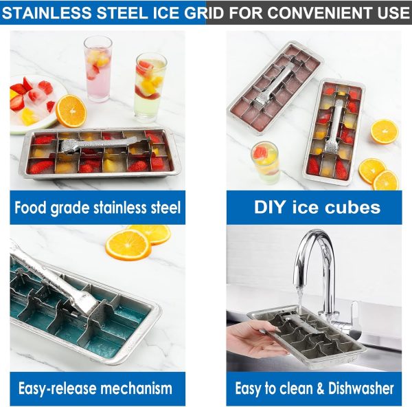 18/8 Stainless Steel Ice Cube Tray, 18 Slot Ice Cube Tray with Easy Release Handle for Making Various Ice Cubes and Frozen Foods, Removable Slots for Easy Ice Cube Removal and Cleaning - Image 2
