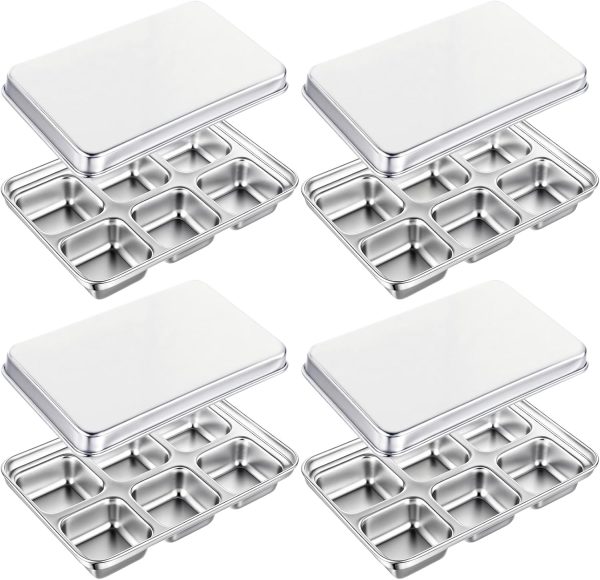 4 Pack Stainless Steel Ice Cube Trays for Freezer Metal Ice Cube Trays with Lid Easy Release Molds Durable and Dishwasher Safe for Bars Kitchens Cocktail Freezer Whiskey