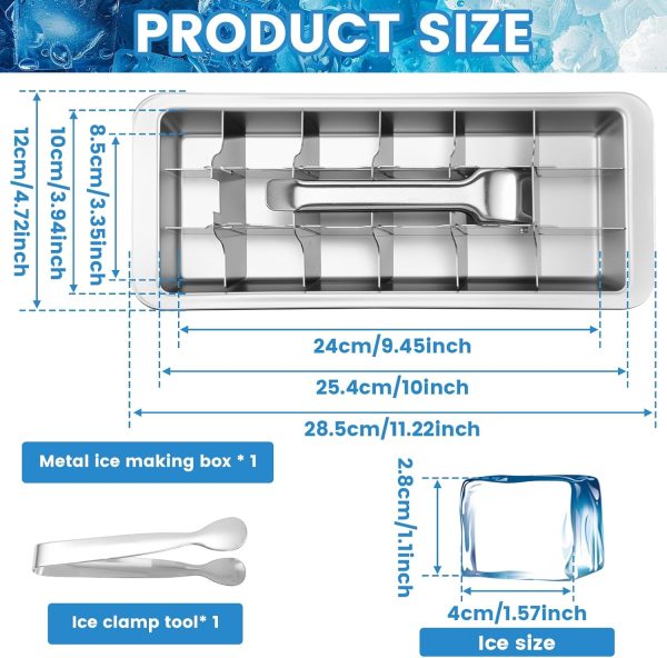 Stainless Steel 18 Slots Ice Tray with Lever,Dishwasher Safe Metal Ice Cubes Mold,Vintage Style Cube Tray for Home Kitchen Bar Use - Image 2