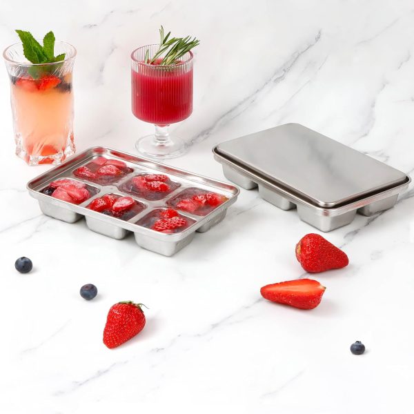 Ice Cube Tray with Lid, 2 Pack 12 Big Cubes, Stainless Steel Ice Cube Trays for Freezer, Ice Cube Molds for Cocktails, Whiskey, Drinks, and Ice Coffee, Easy Release - Image 2