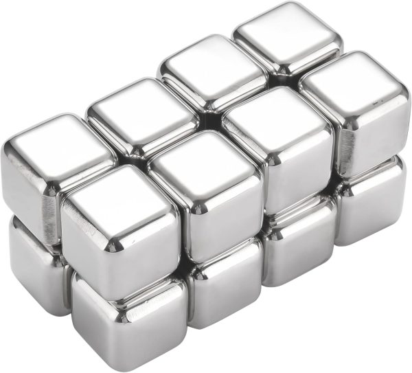 Metal Ice Cubes, Set of 16 - Rust-Proof Reusable Whiskey Stones with Tongs & Storage Boxes - Stainless Steel Ice Cubes - Non-Diluting, Quick Chill - Ideal for Drinks and Parties