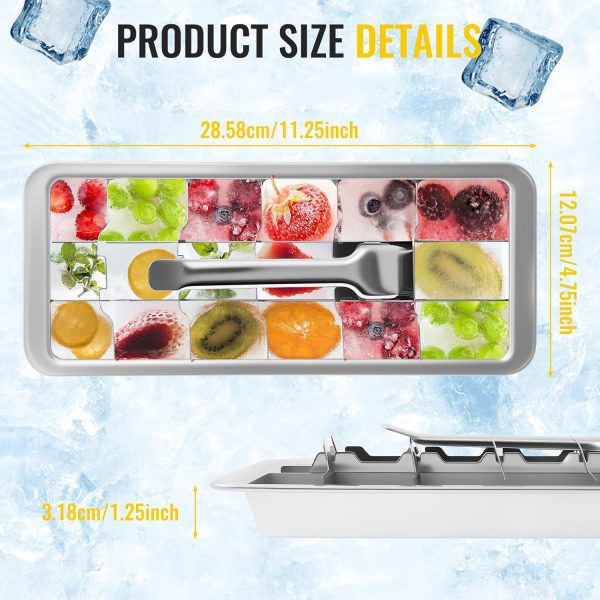 Stainless Steel Ice Cube Tray, 18 Slots Ice Cube Trays Easy to Release Ice Cube Mold with Compartment and Removable Slot Stackable for Party DIY - Image 2