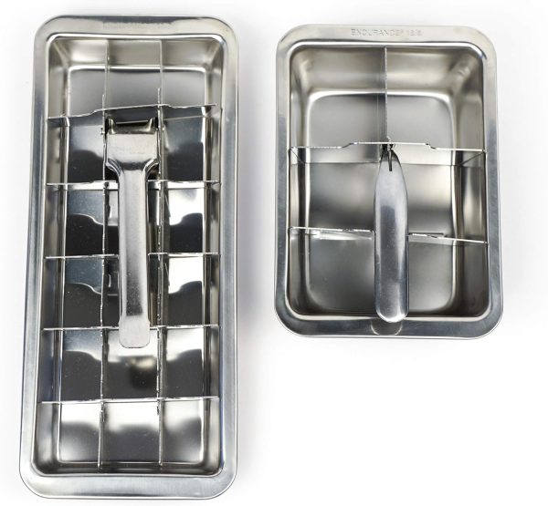 18/8 Stainless Steel Set of Ice Cube Trays, Vintage Inspired (1) and Large (1)