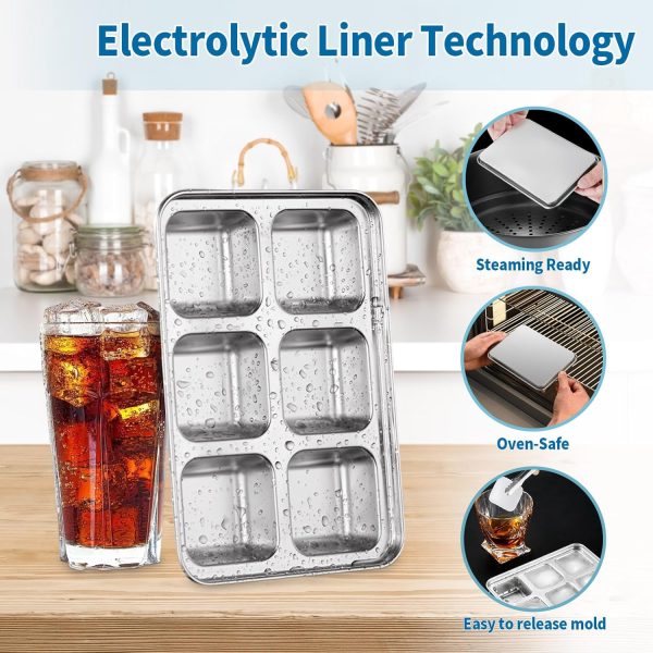 Ice Cube Tray, Stainless Steel Ice Cube Tray with Easy Release for Whiskey & Cocktail Cubes, Extra-Large Mold for Home Bars & Parties (1 Pack) - Image 2
