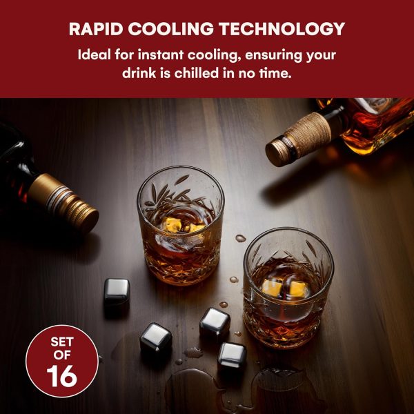 Metal Ice Cubes, Set of 16 - Rust-Proof Reusable Whiskey Stones with Tongs & Storage Boxes - Stainless Steel Ice Cubes - Non-Diluting, Quick Chill - Ideal for Drinks and Parties - Image 2