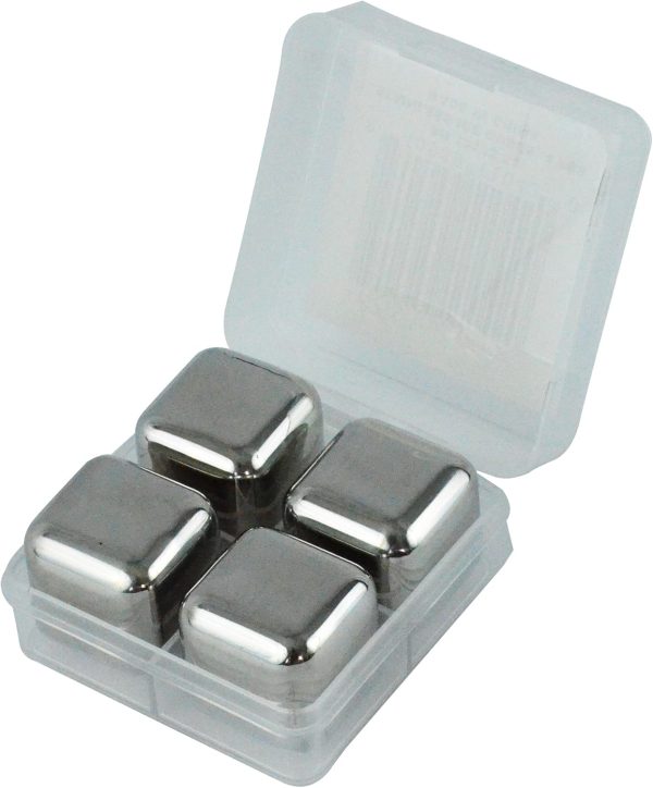 Reusable Ice Cubes Stainless Steel Chilling Stones for Whiskey Wine Beverage, Set of 4
