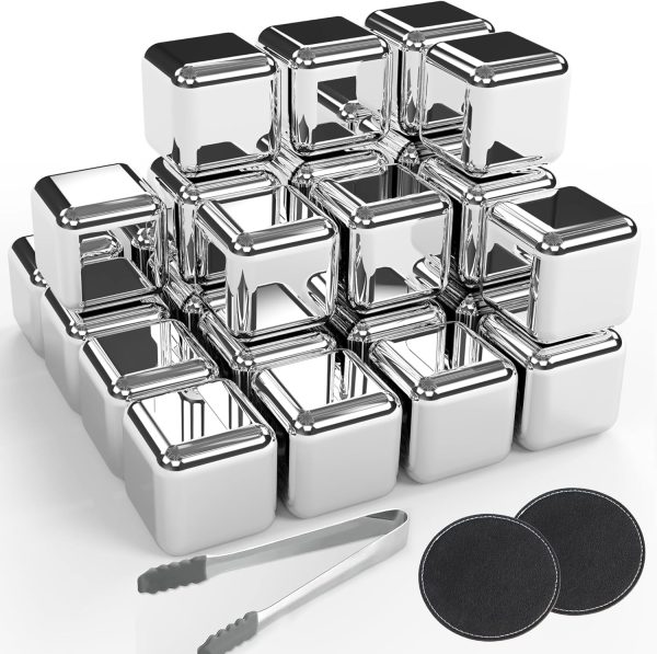 36 Pcs Stainless Steel Metal Ice Cubes Reusable - Whiskey Stones Ice Cube for Drinks, High Cooling Technology, for Whiskey and Beverage, Fathers Day Dad Gifts for Men Husband (36)